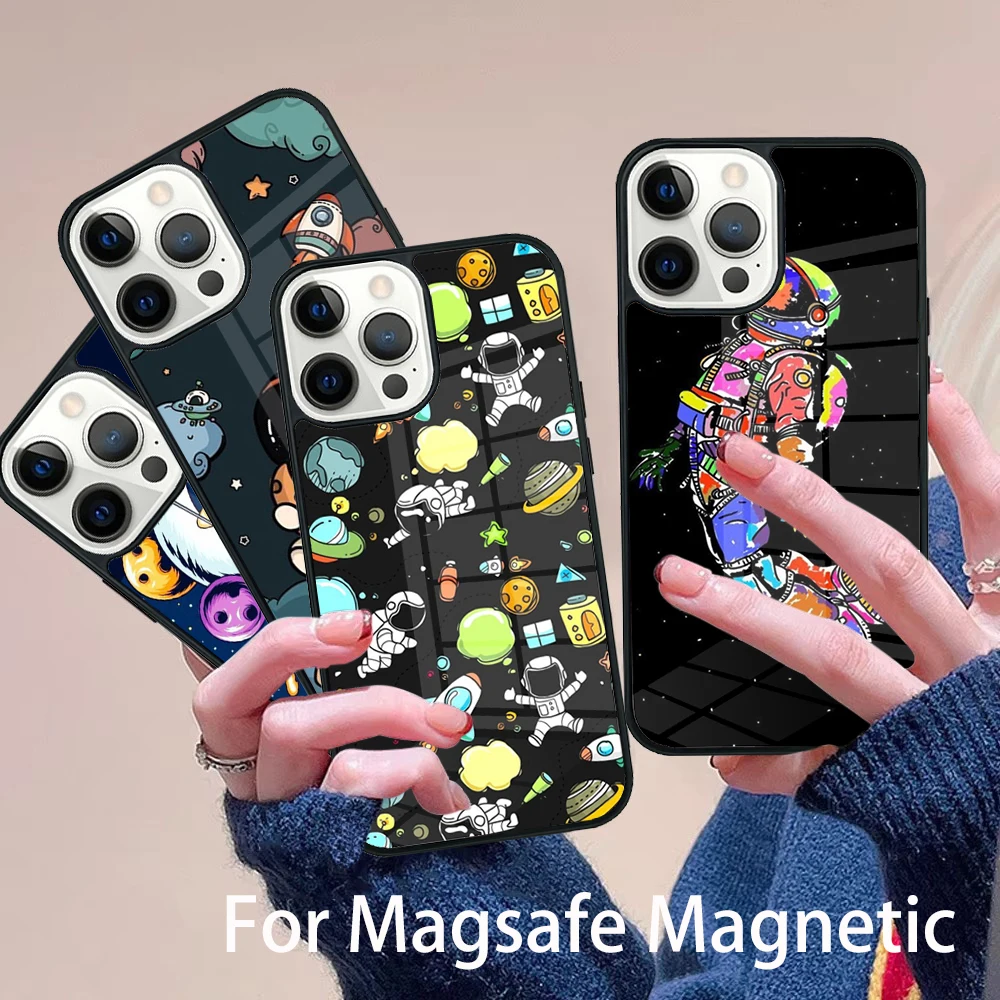 

Rejoice Astronaut Phone Case Magesafe Magnetic Wireless Charge Cover For IPhone 16 11 12 13 14 15 Pro Max Plus Mini