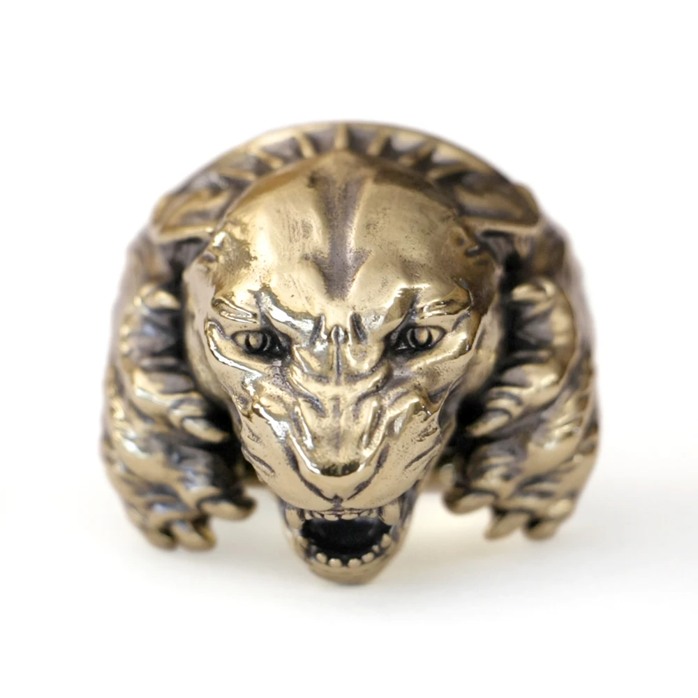 Huge Brass Hunting Leopards Biker Punk Ring BK348 Open US Size 8~15