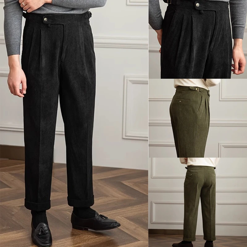 

Мужские брюки, итальянские винтажные вельветовые прямые брюки, повседневные деловые мужские костюмные брюки