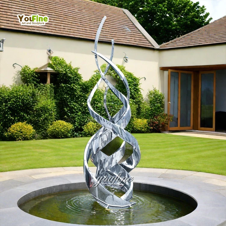 

Modern Polished Outdoor Garden Art Sculpture Metal Stainless Steel Water Feature Fountain