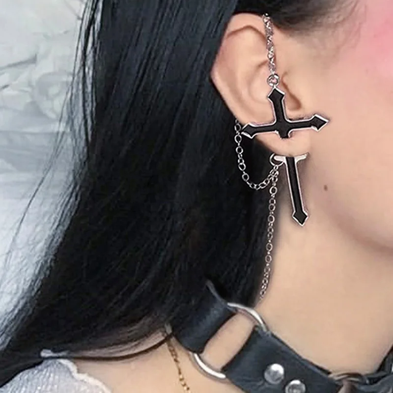 Retro Big Black Cross Earings For Women Men Punk Gothic Rock Hiphop Oil Drip Zinc Alloy Earings Designer Jewelry Unisex Gift