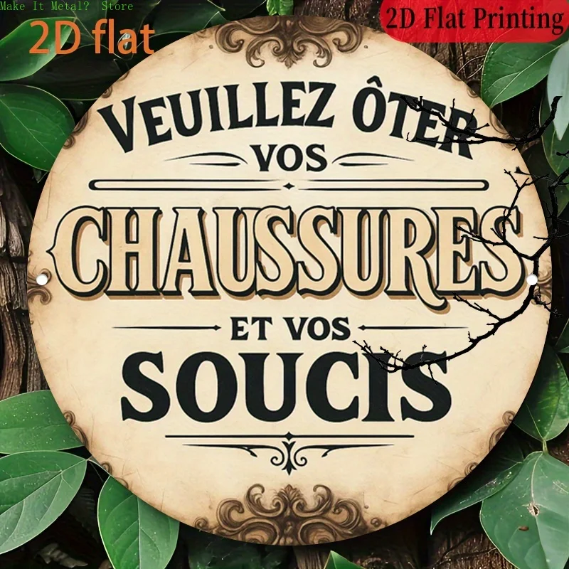 2D Flat Vintage Black and Gold Fleur De Lis Welcome Sign Round Tin Sign Retro Metal Wall Art for Front Door, Porch, French Count