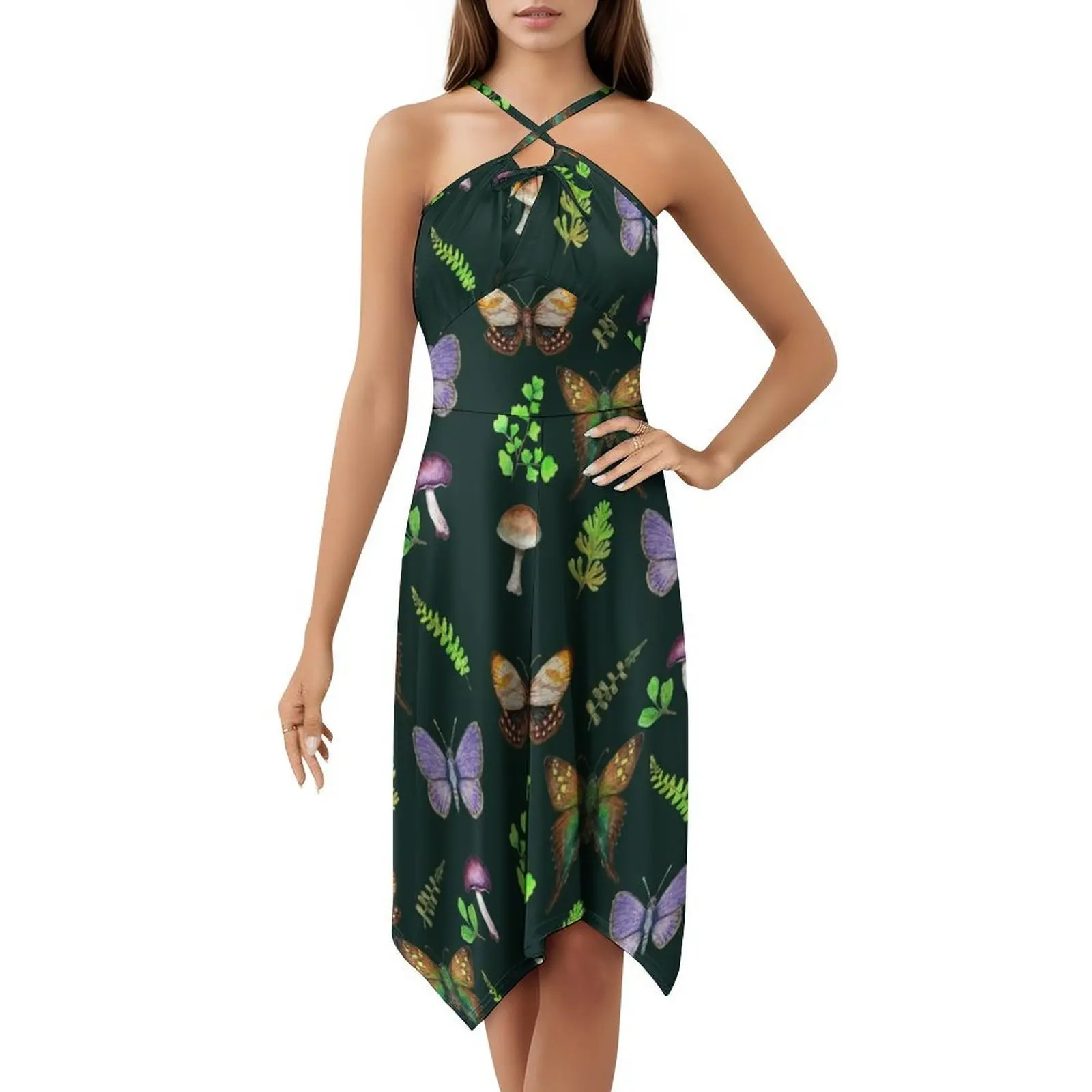 الفراشات الفطر والأوراق خمر فستان بوهيمي نفخة الأكمام أو خيارات بلا أكمام للنساء فستان الفراشات السرخس #5