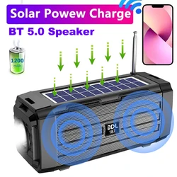 Solar Radio FM Outdoor Portable Wireless Bluetooth Speaker Music Sound Box Power Bank Boom box USB AUX FM Radio