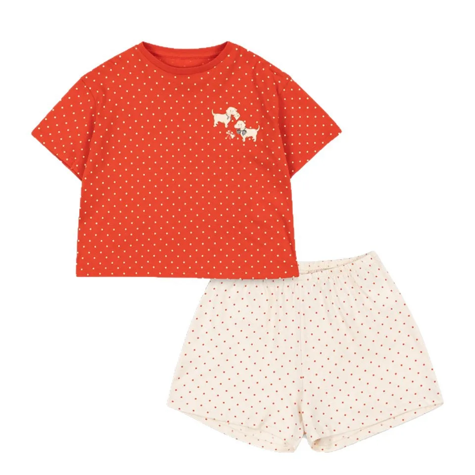 Summer 2026 Children's Boys Girl Polka Dot Short Sleeve Top T-Shirt And Shorts Pant Set High Quality Cotton Unisex Kids' Outfit 6