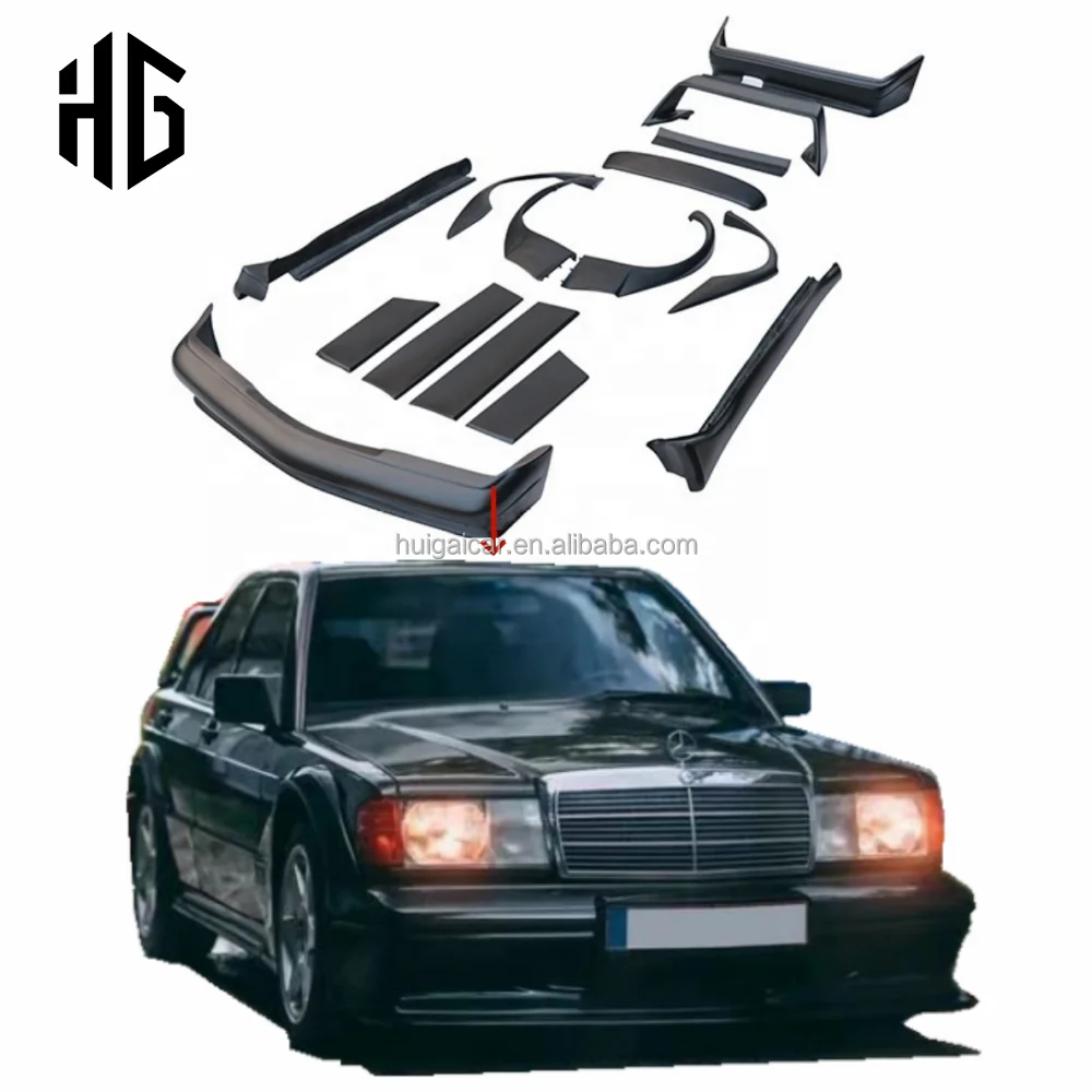 For Merced Bens C Class Fiberglass Front Rear Bumper kit To 190E Evo II Style Body Kit