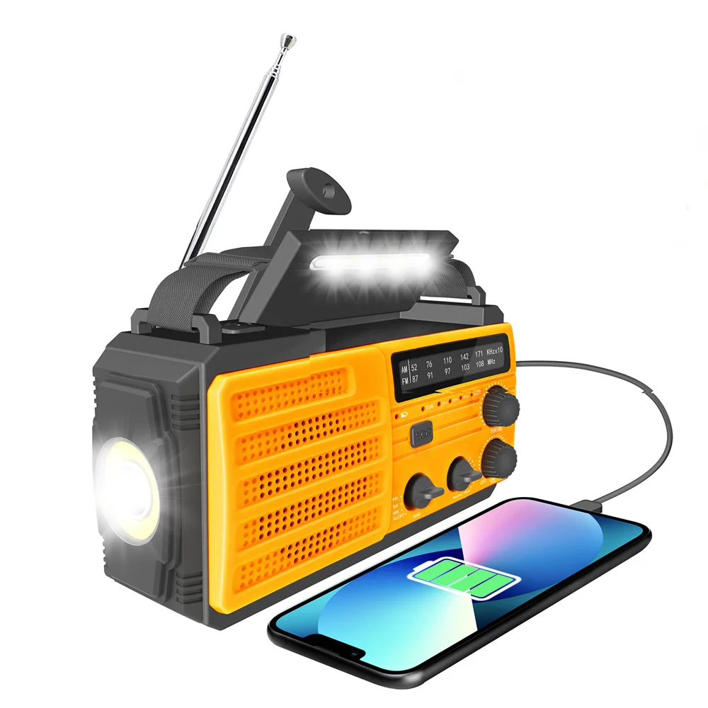 Solar Power Hand Crank Emergency Radio With Flashlight/SOS Alarm/8000mAh Power Bank USB-C Rechargeable AM/FM/NOAA Weather Radio