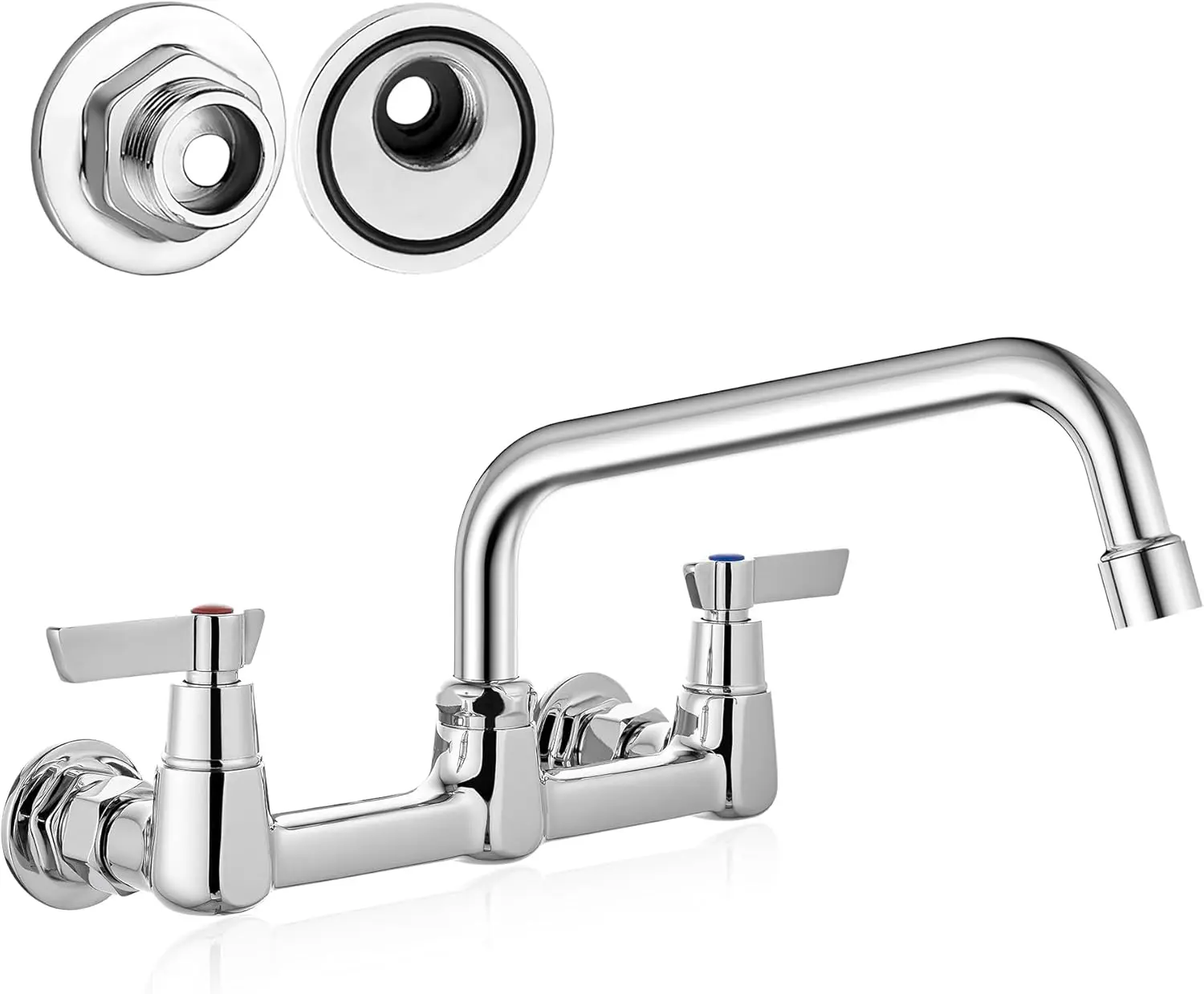 

Wall Mount Commercial Kitchen Faucet, 8" Swivel Spout, Dual Handle, Solid Brass, Chrome