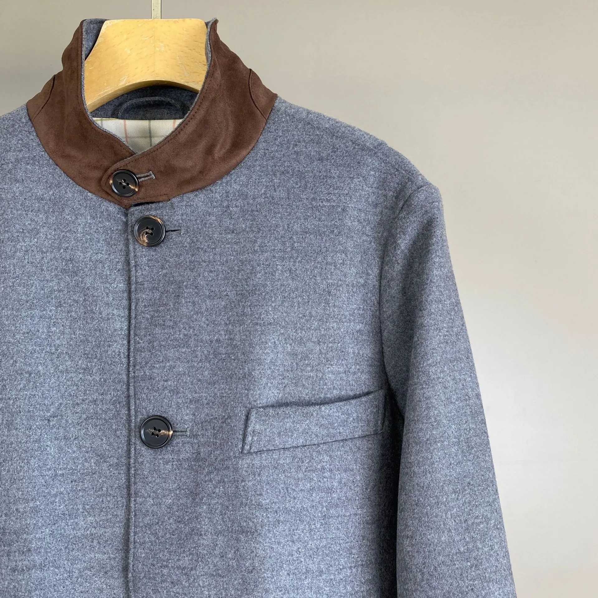 2026 Women's Autumn/Winter  Cotton-Wool Blend Stand-Collar Color-Block Jacket