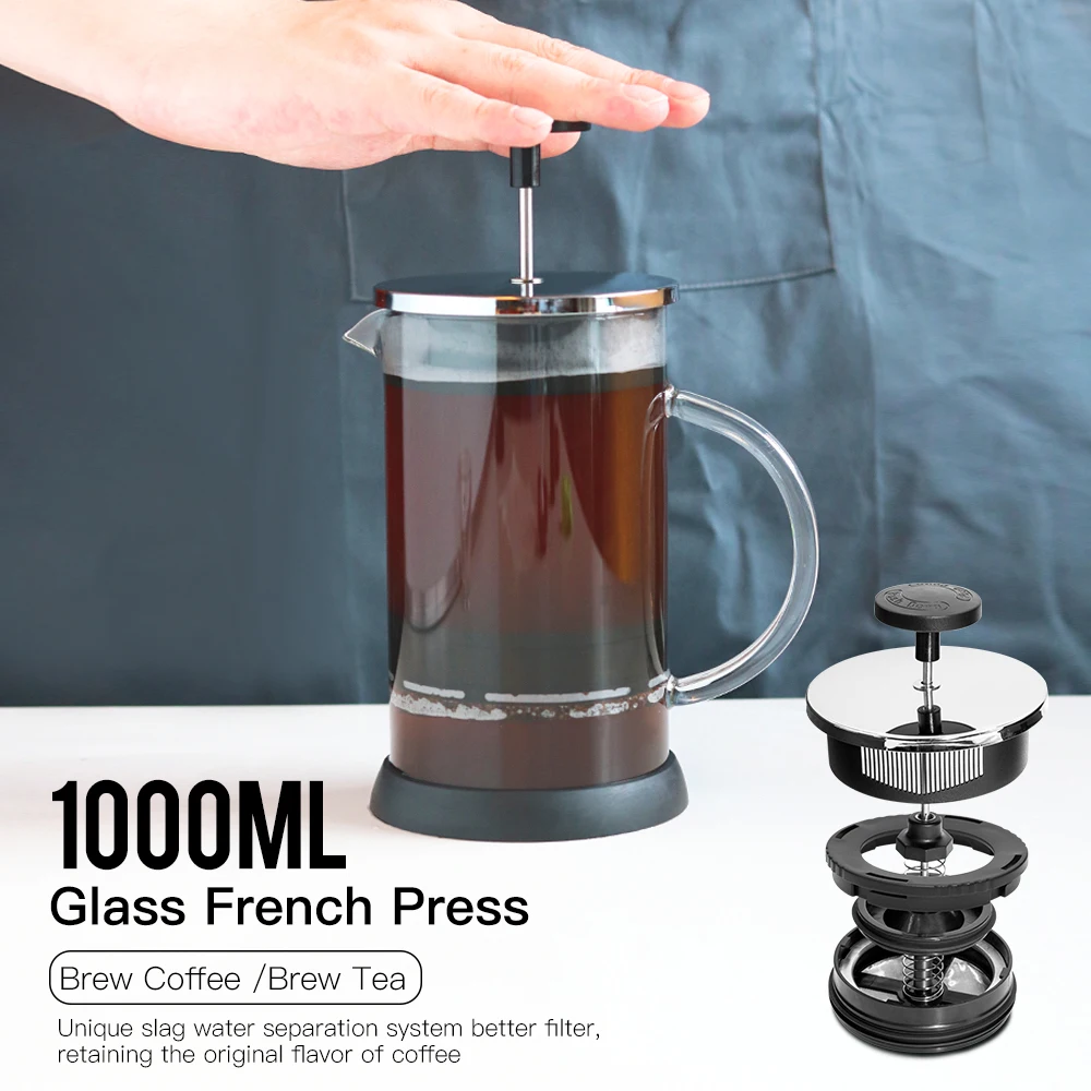 1000ML Stainless Steel Coffee Pot Cafetiere French Press With Filter Double Wall Insulation Design Polish Process Pot Cup