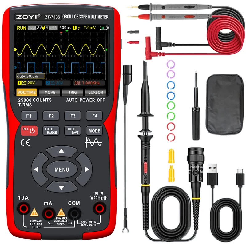 ZT-703S Dual-channel Oscilloscope Digital Multimeter 3in1 50MHz 280MS Waveform Data Storage Dual Oscilloscope Signal Generator