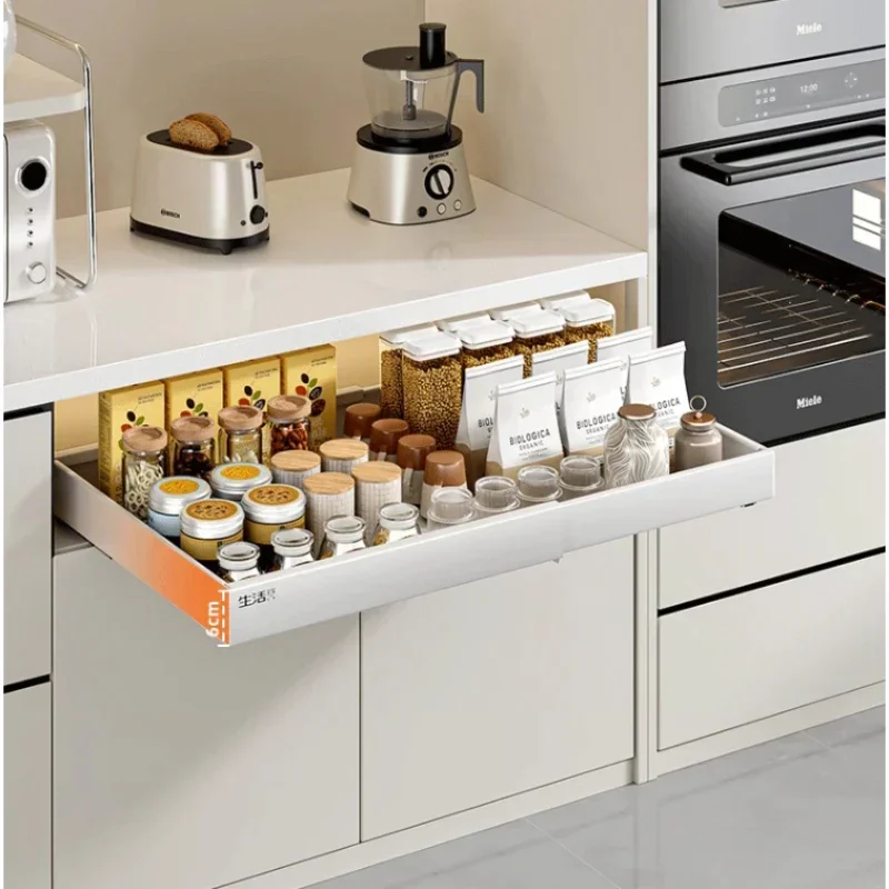 Built-in Cabinet Seasoning Rack: Drainage Tank Pull-Out Dish Rack, Telescopic Adjustment Basket