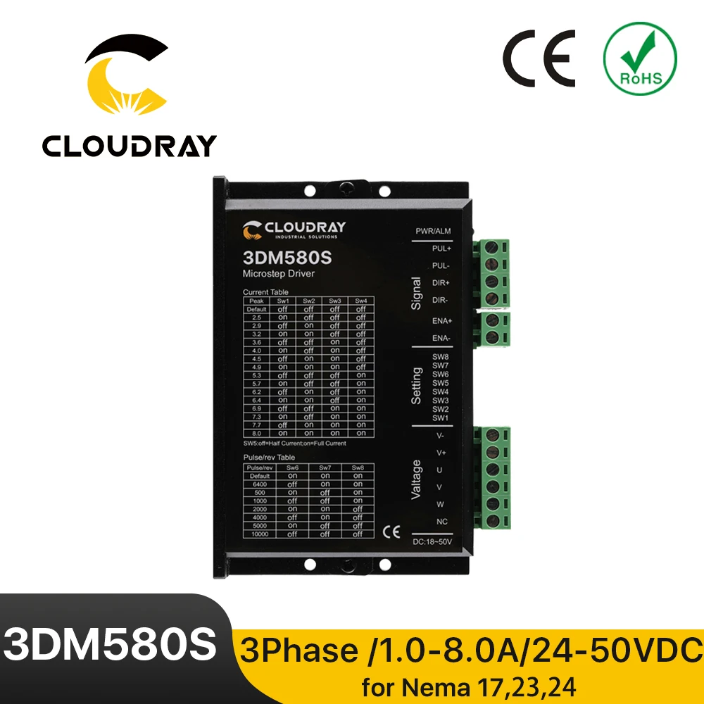 Cloudray 3DM580S 3-fazowy sterownik krokowy 24-50VDC dla sterownika silnika krokowego Nema 23 Grawerka CNC