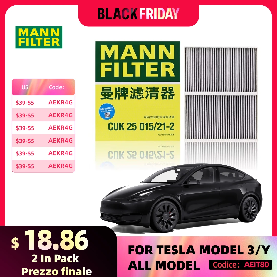 For Tesla Model 3 Model Y EV MANN FILTER CUK25015/21-2 2PCs Activated Carbon Built-in Cabin Filter 1107681-00-A 1107681-00-B