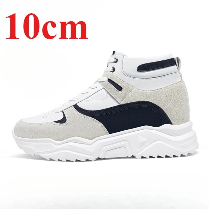 Invisible Height-increasing Shoes for Men's 10cm Elevator Genuine Leather Breathable Leisure Thick Platform Fashiona White Shoes