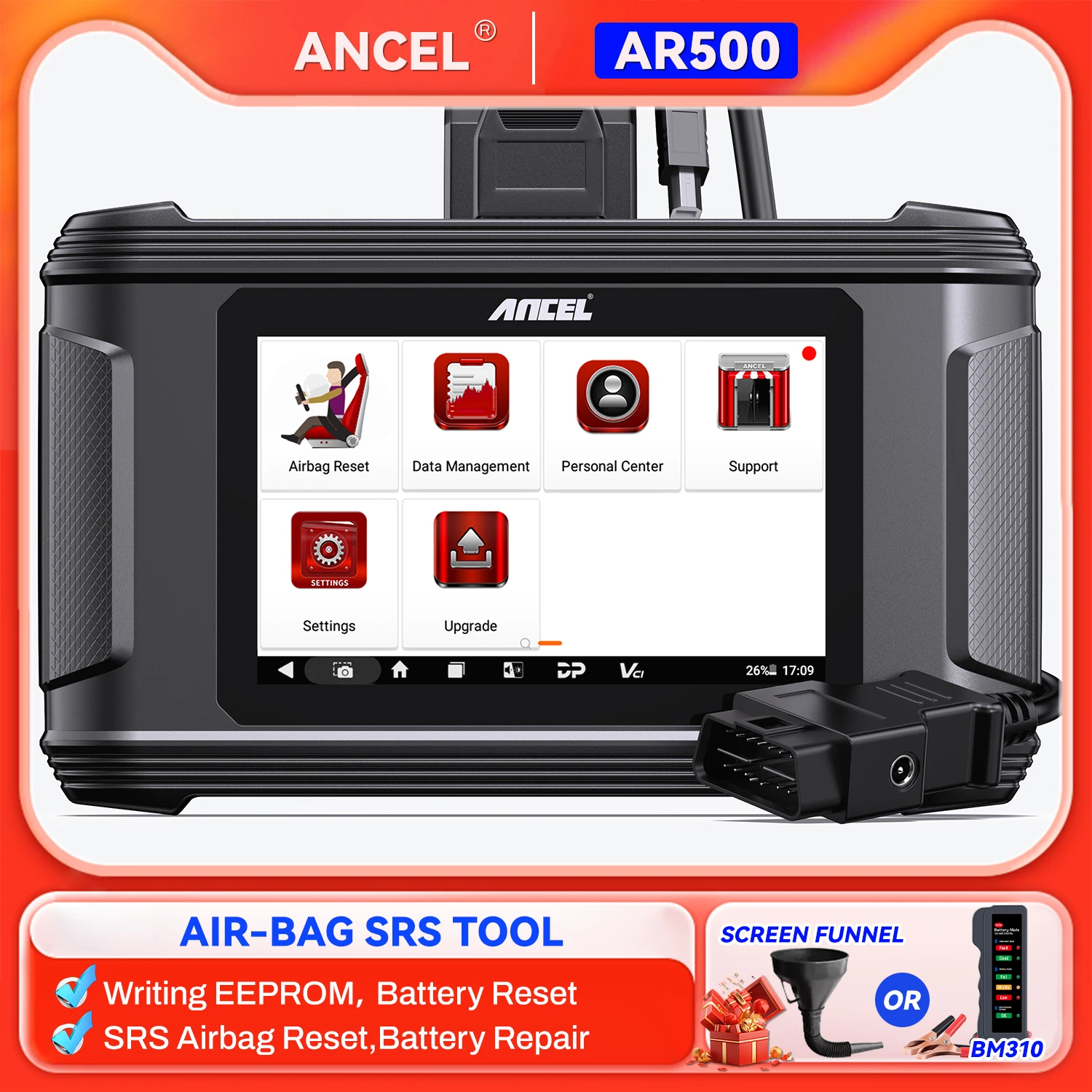 ANCEL AR500 Auto OBD2 Scanner Read SRS Airbag Crash Data Module Reset Tool Automotie AIR-BAG SRS Computer Repair Tool