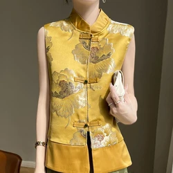 2024 handmade peony embroidery tang suit vest chinese style gorgeous elegant classical vest temperament slim versatile cardigan