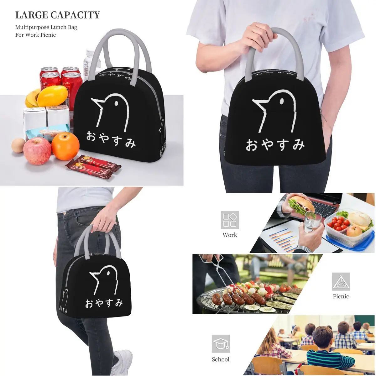 Oyasumi-PunPun Térmica Isolado Lunch Bag, Escritório Portátil Food Container, Cooler Boxes