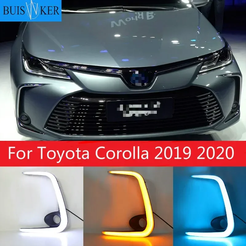 LED Daytime Running Light For Toyota Corolla 2019 2020 Yellow Turn Signa Waterproof 12V Fog Lamp Decoration Bumper Light LED DRL