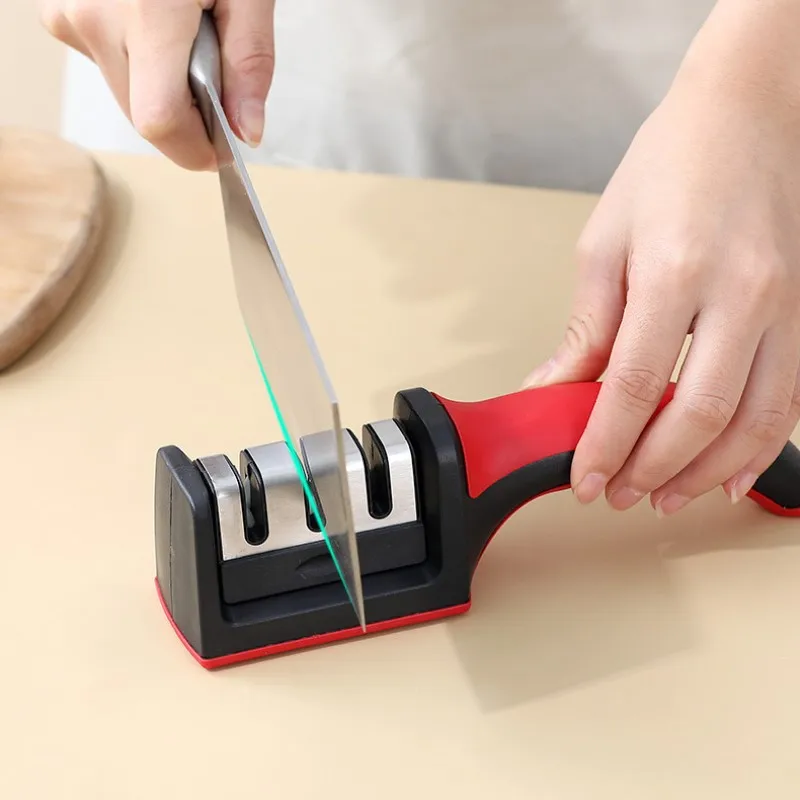 Professional Knife Sharpener 3 Stages Type Quick Sharpening Tool Whetstone Stick Kitchen Gadget Non-slip Base Sharpener Tool