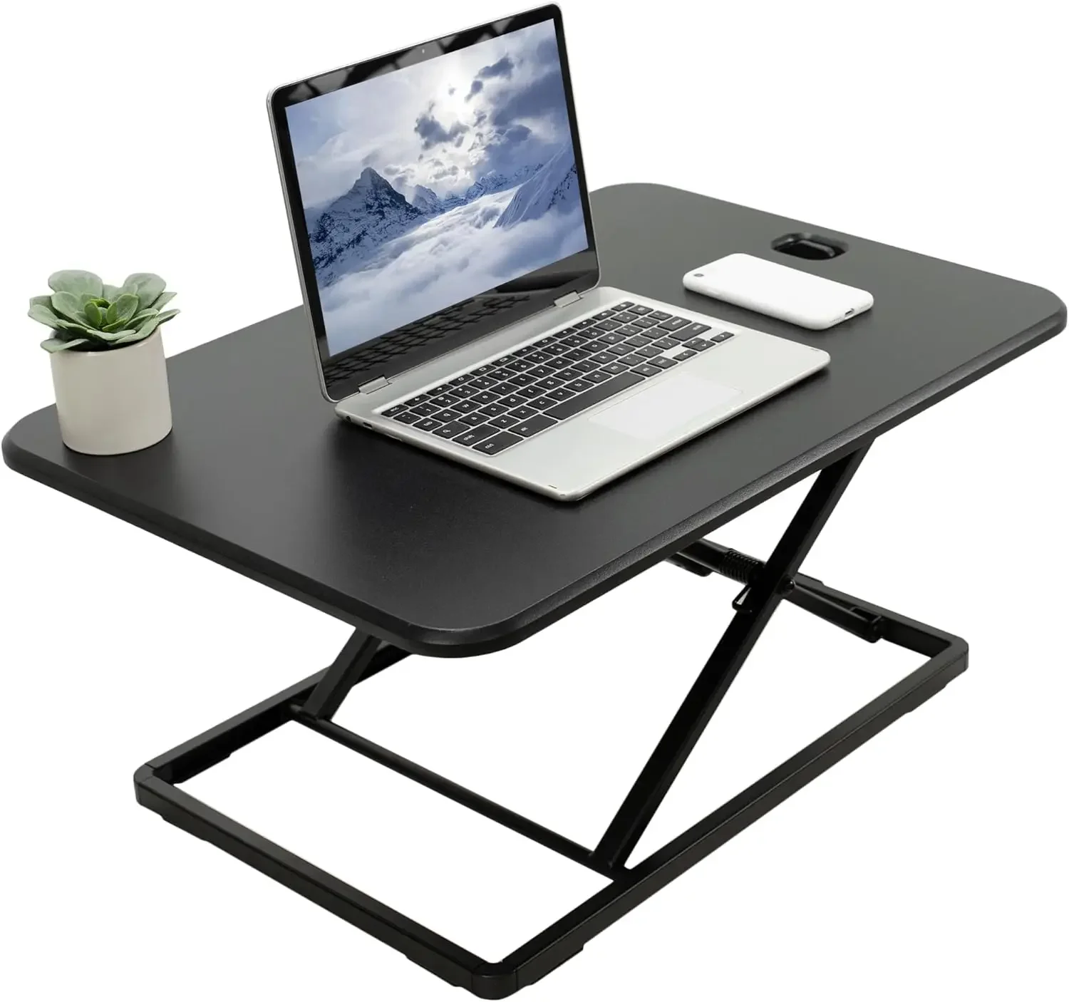 Ultra-Slim Single Top Height Adjustable Standing Desk Riser, Compact Sit Stand Desktop Converter for Monitor or Laptop, Black, D