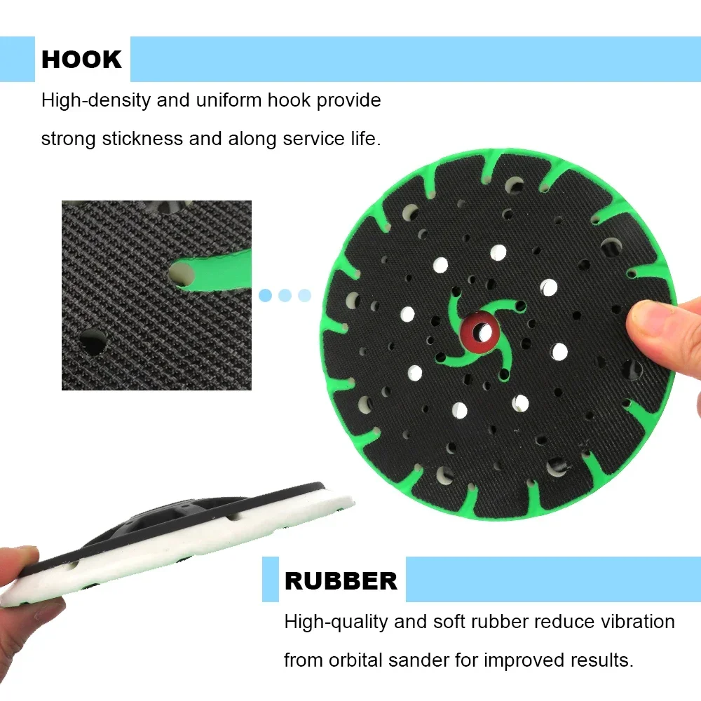 6-calowa (150 mm) 48-otworowa, bezpyłowa, twarda podkładka szlifierska Miękka podkładka szlifierska do 6-calowych tarcz szlifierskich z haczykiem i pętelką do szlifierki Festool