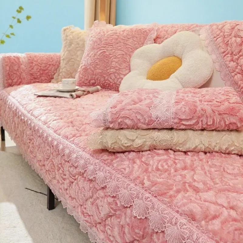 Winter Warm Luxury Thick Plush Sofa Towel Non-slip Velvet Universal Sofa Cover Sectional L-shaped Couch Cover Bay Window Mat