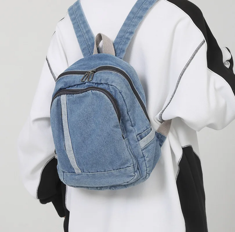 Denim Women Backpack Casual Travel Bagpack Backbag College Student School Bags for Teenager Girls Cowboy Rucksack blue Mochila