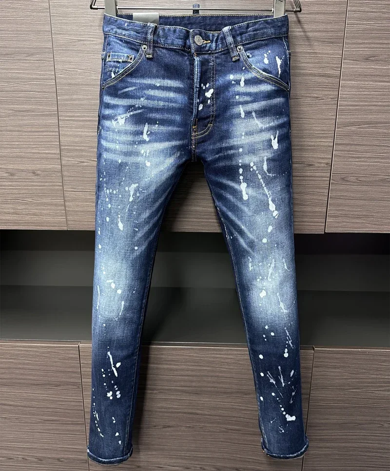 fashion BRAND Men Jeans DSQ Denim Pants Hole Slim Pencil Trousers Buttons Party Classics coolguy dsq2 JEANS for men  blue 911