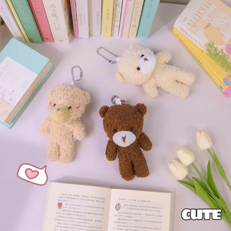 50pcs/lot 12cm Cute Cartoon Blush Teddy Bear White Brown Rabbit Bunny Animal Plush Stuffed Dolls Toys Keychain Pendent Small Gif