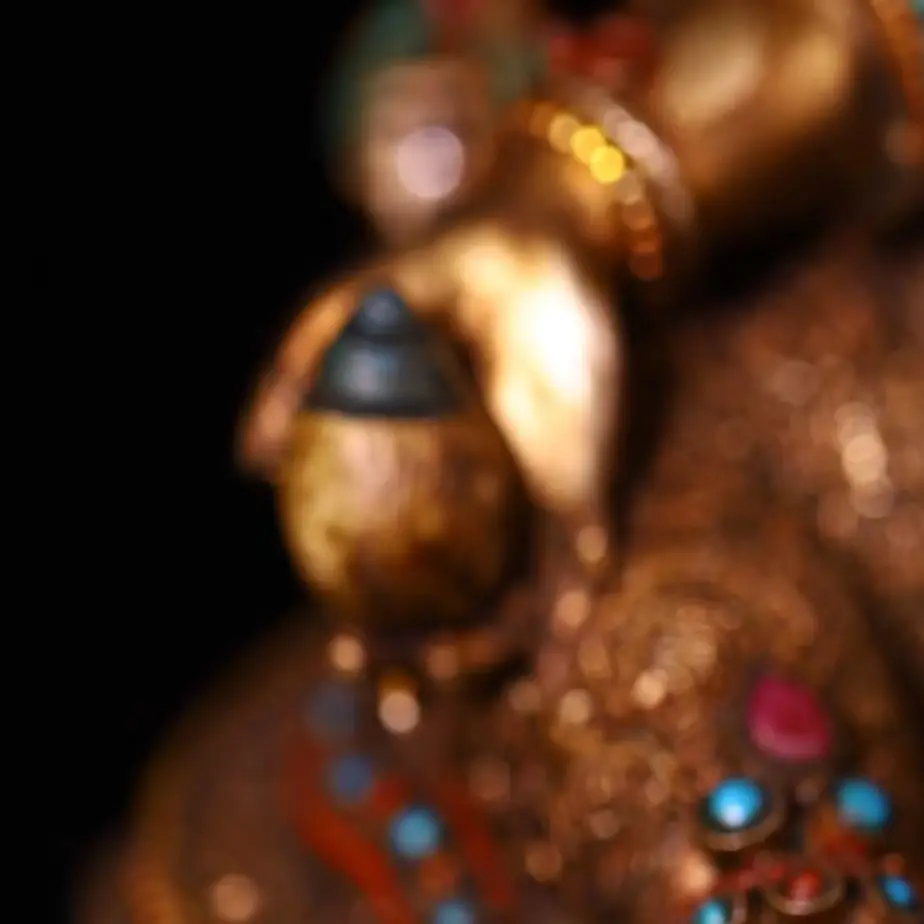 Old Tibetan Silver Outline in gold Mosaic Gem gZi Beads Turquoise Zambala  Marpo Yellow Jambhala Sitting Buddha