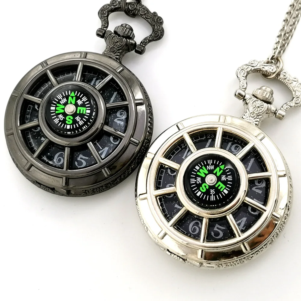 

Retro Compass Pocket Watch, Necklace Pendant, 10Pcs, Lot