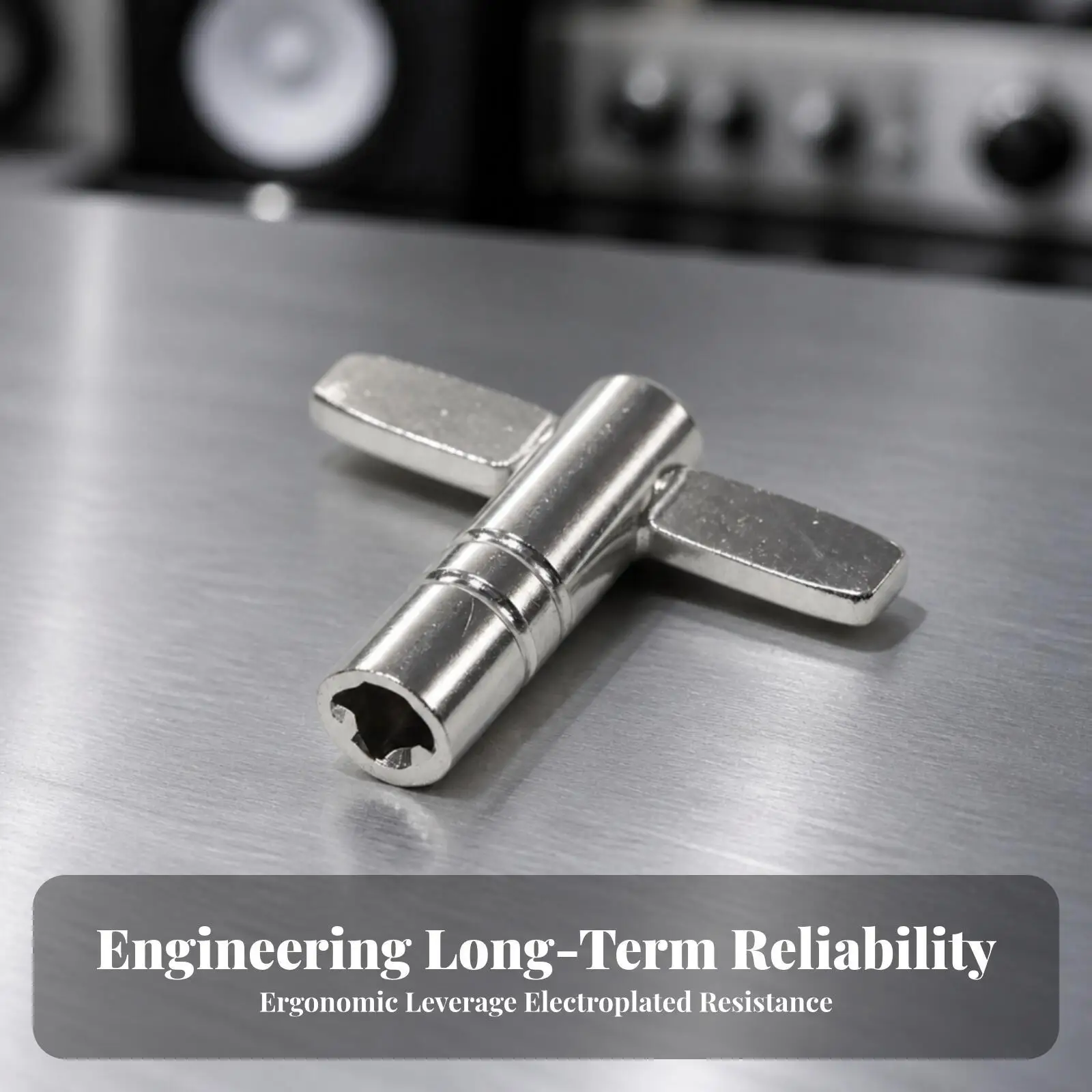 Universal Drum Tuning Key | Electroplated Metal Construction, Compact Low-Profile Design, Straight-bar Drum Key, for Instrument