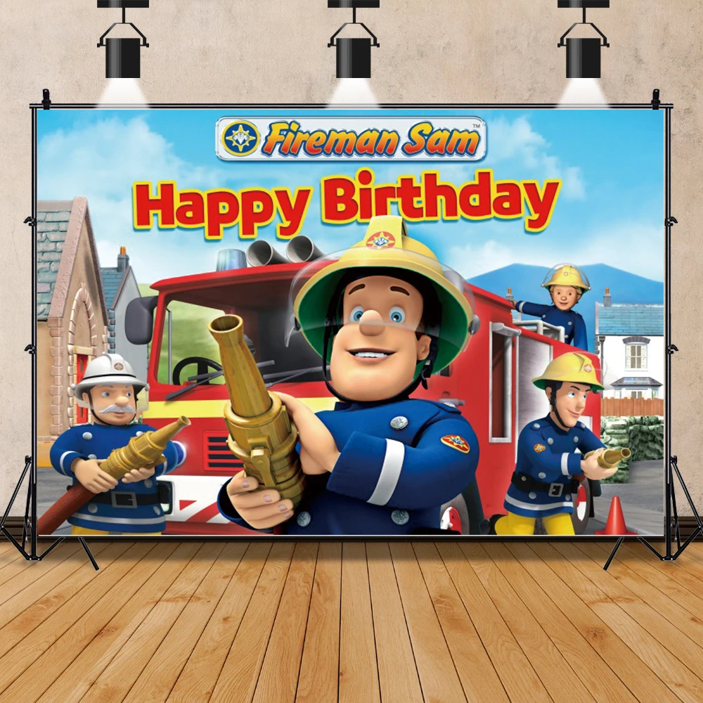 Customize Name&Birthday Jumbo Fireman Sam Background Fire Truck Firefighter Birthday Party Decortions Baby Shower Fire Engine