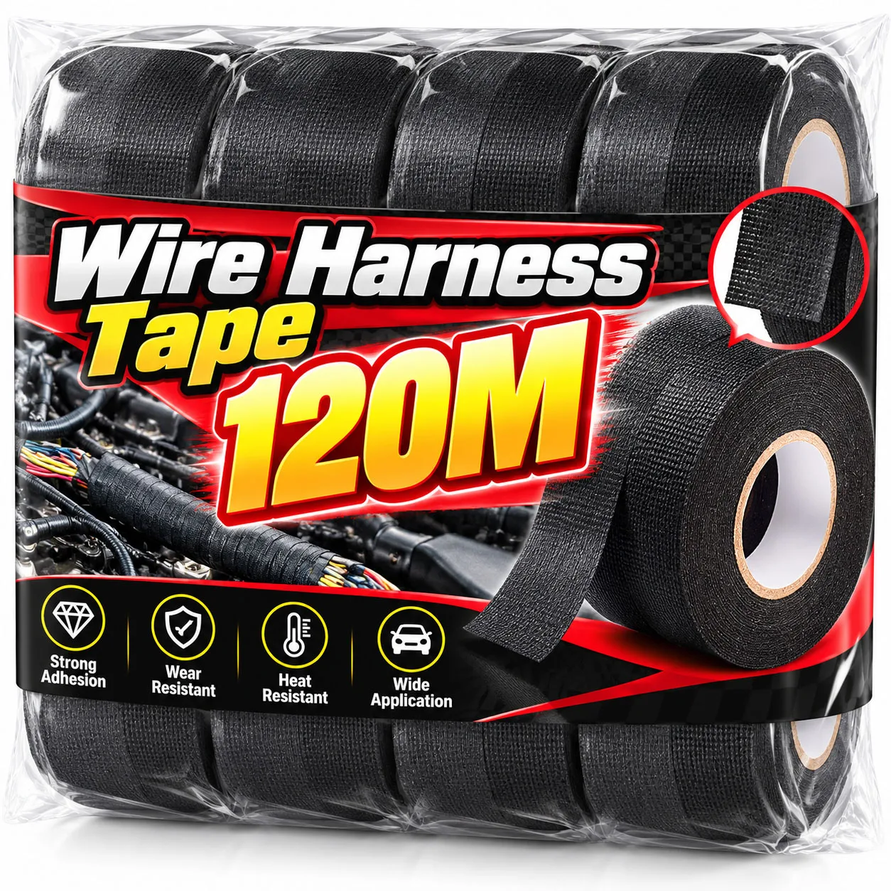 Wire Harness Tape 9/15/19/25MM High Temp Loom Harness Self-Adhesive Felt Cloth Electrical Tape for Automotive Engine Wiring