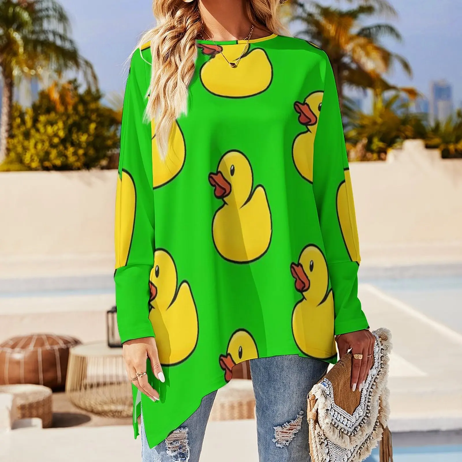 Rubber Ducks T-Shirts Cute Animal Street Wear Long-Sleeve T-Shirt Trendy Graphic Tee Shirt Ladies Clothes Large Size