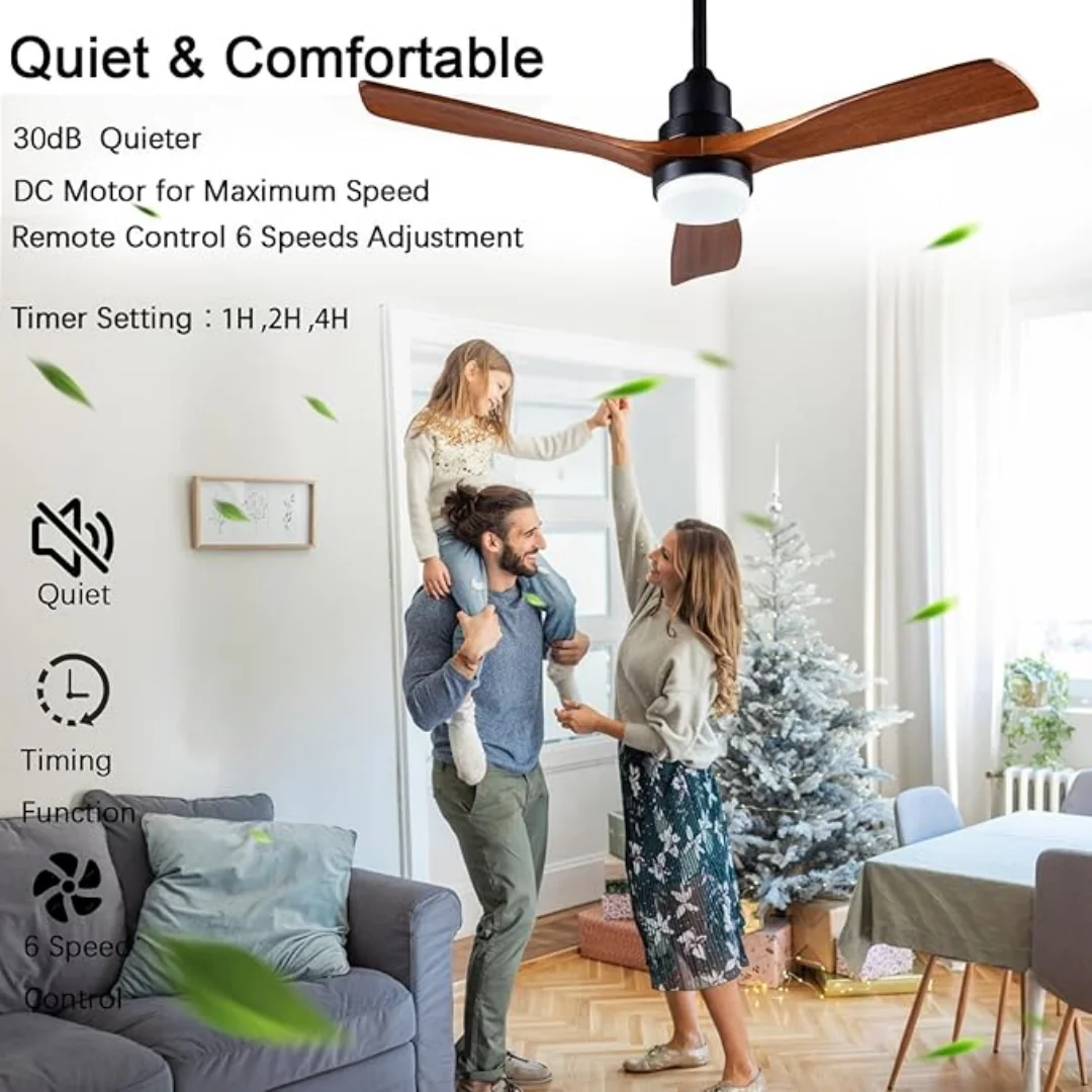 Ceiling Fans with Lights 42 52 60 inch Wood Ceiling Fans Remote Reversible DC Motor Electric Fan Dining Room Bedroom Indoor