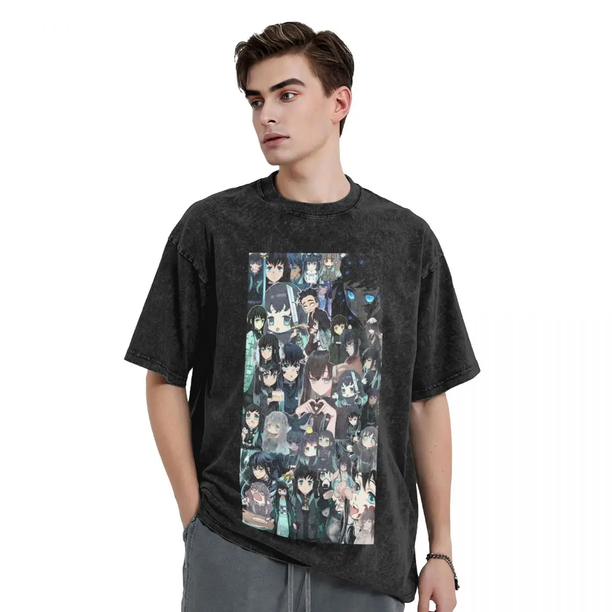 

Muichiro Tokito Washed T Shirts Vintage Short Sleeve Hip Hop T-Shirt Streetwear Tops Tees for Men Women