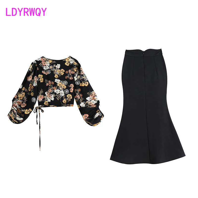 French Fashion Set Skirt Women's Early Autumn New Style Temperament Celebrity Fishtail Skirt Two Piece Set