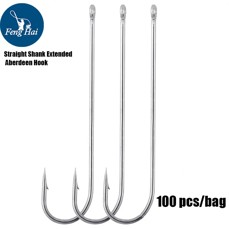 High Carbon Steel Hooks Aberdeen Extended Straight Shank Fine Wire Barbed Tube Hooks Long Shank Sea Fishing Hooks  Worm Hooks