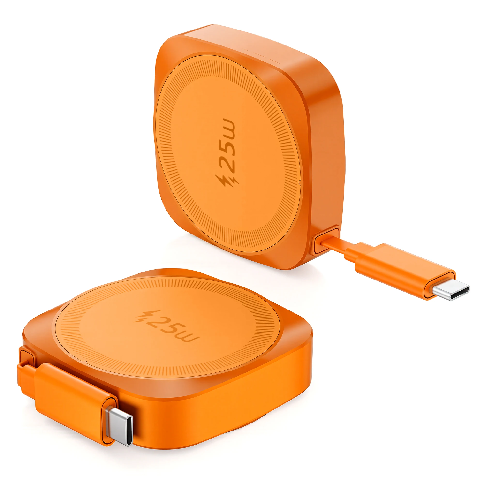 Qi2.2 25W Fast Wireless Charger With 70cm Type C Cable Retractable USB C To USB C Data Cord for iPhone 17 16 15 14 13 12 ProMax