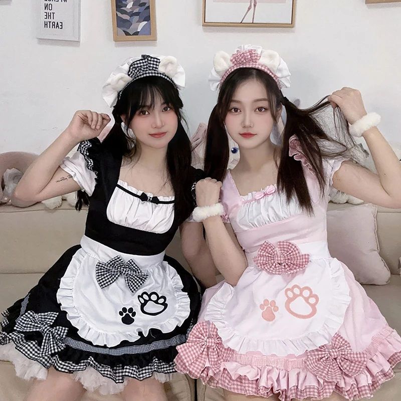 Sexy Maid Cosplay Costumes Anime Sweet Cat Girl Skirt Black White Pink Cute Lolita Dress Carnival Party Apron Waitress Outfits