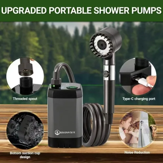 

Electric Camping Shower Portable Outdoor Water Sprayer Rechargeable Handheld Shower Head for Car Wash Garden Pet Bath