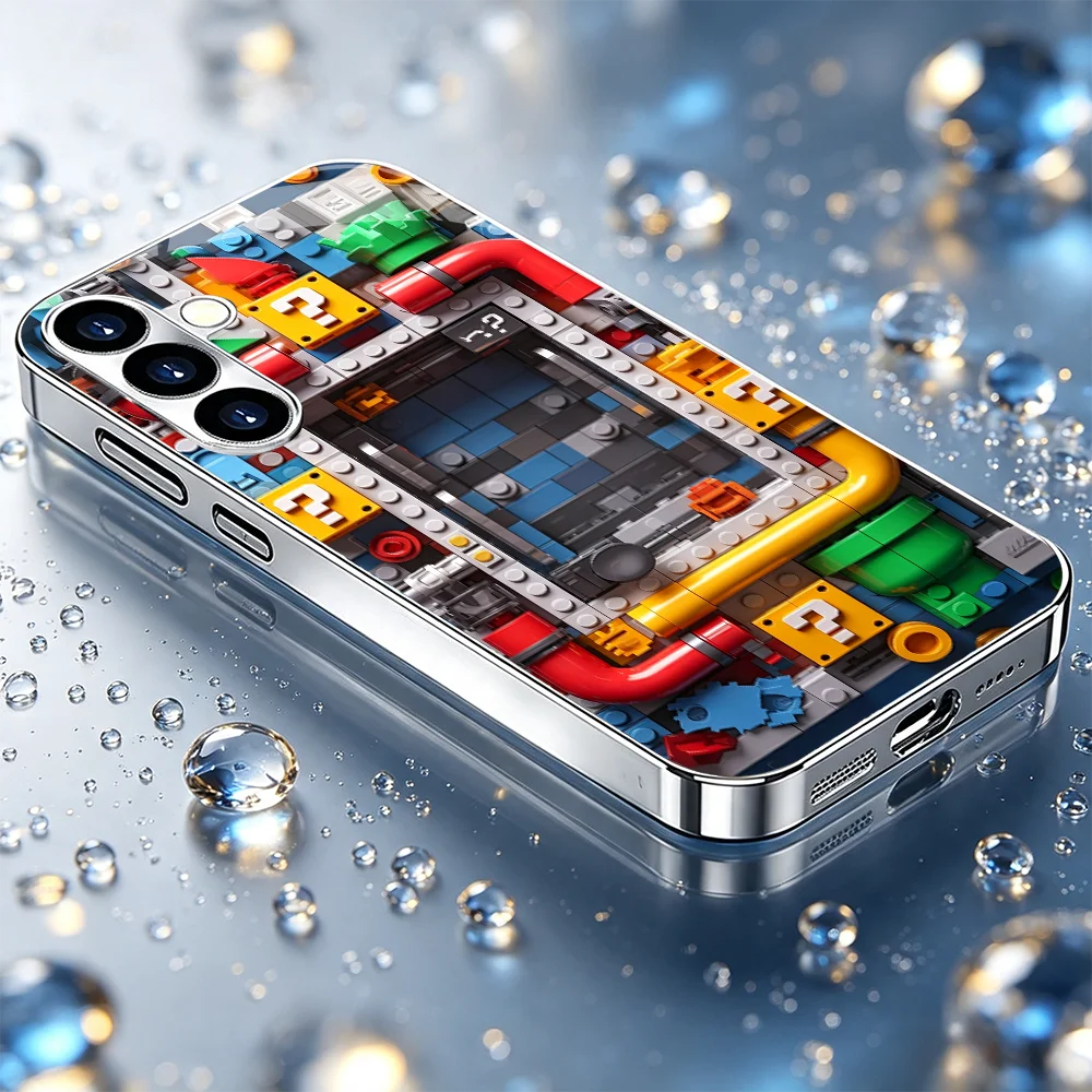 Building Block World Tempered Glass TPU Fashion phone case for Samsung Galaxy S26/S25/S24/S23/S22/S21 FE Ultra Plus Shockproof