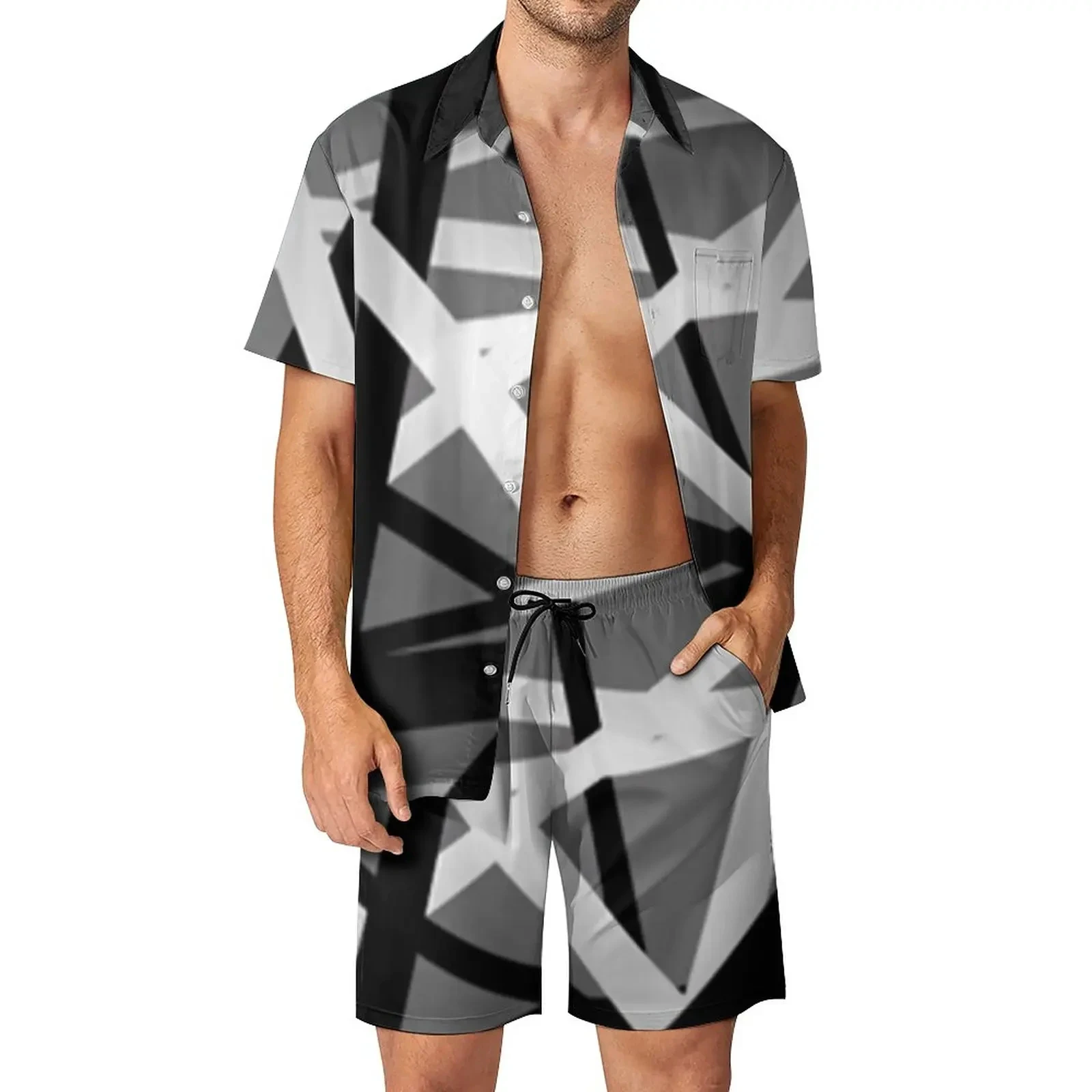 Van Halen Shirt 2Pcs Suit 3D print Vintage Shirts Beach Shorts Oversized 2Pcs set Vacation Hawaiian Streetwear Man Suits