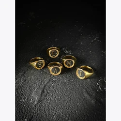 ENFASHION Acrylic Letters Rings For Women Anillos Mujer Fashion Jewelry Stainless Steel Aesthetic Ring Gold Color Capital R4157