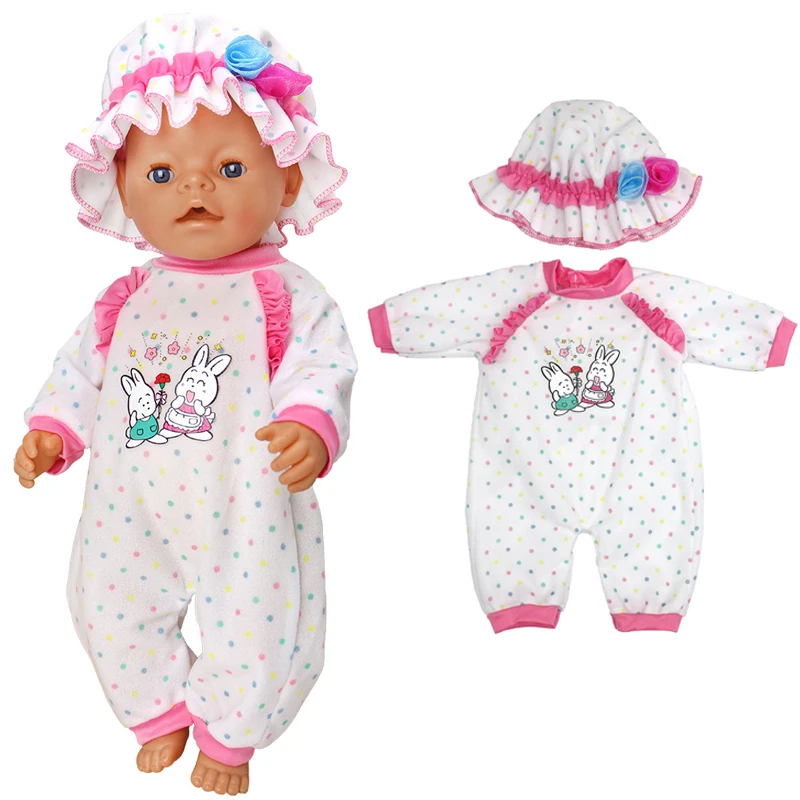 Doll Clothes Romper Pink Dot White Base For 40cm 43cm Reborn Baby Doll Toys Outfit