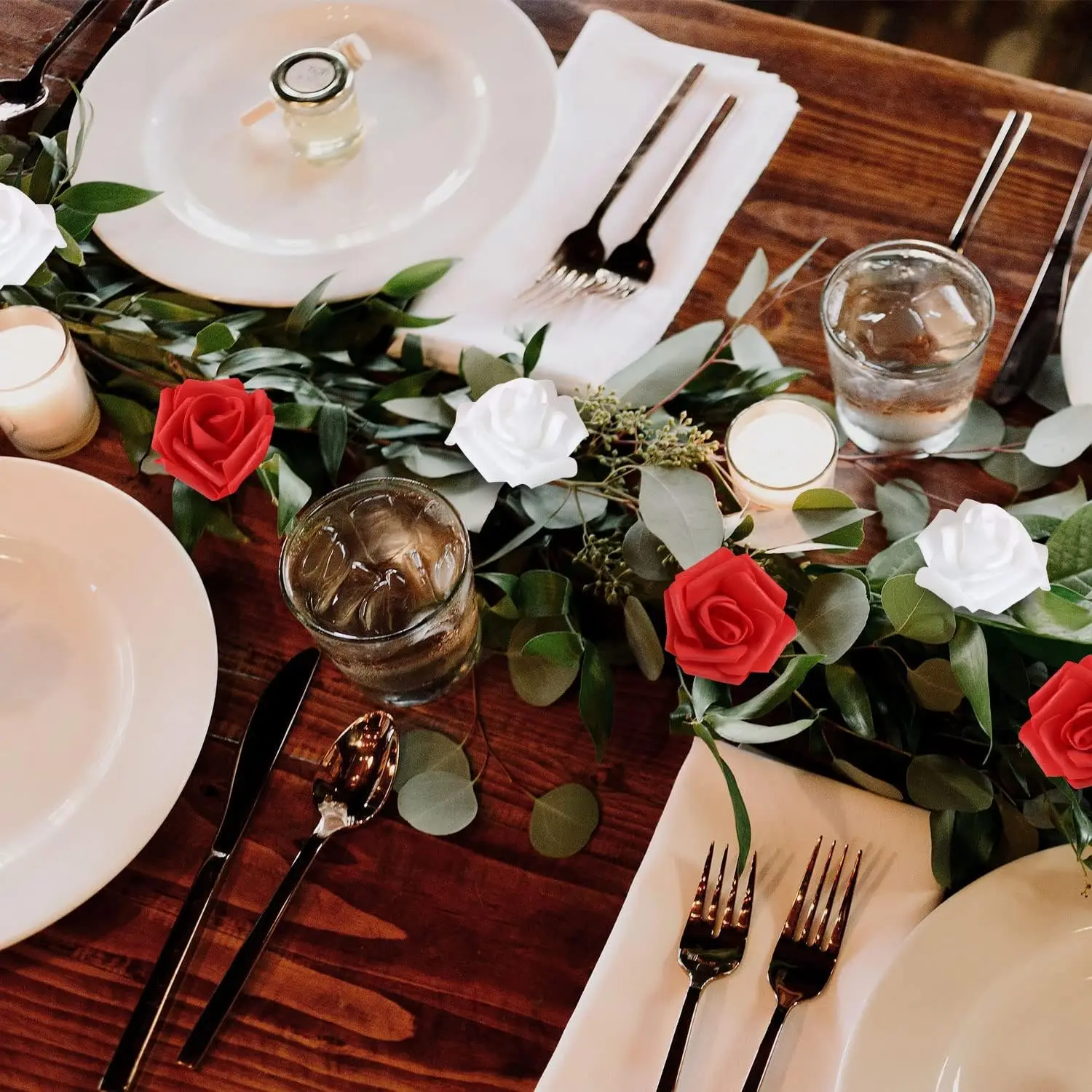 50 قطعة من رؤوس زهور الورد الاصطناعية، ورود وهمية رغوية ذات مظهر حقيقي مثالية للحرف اليدوية، باقة الزفاف، ديكور الحفلات #4