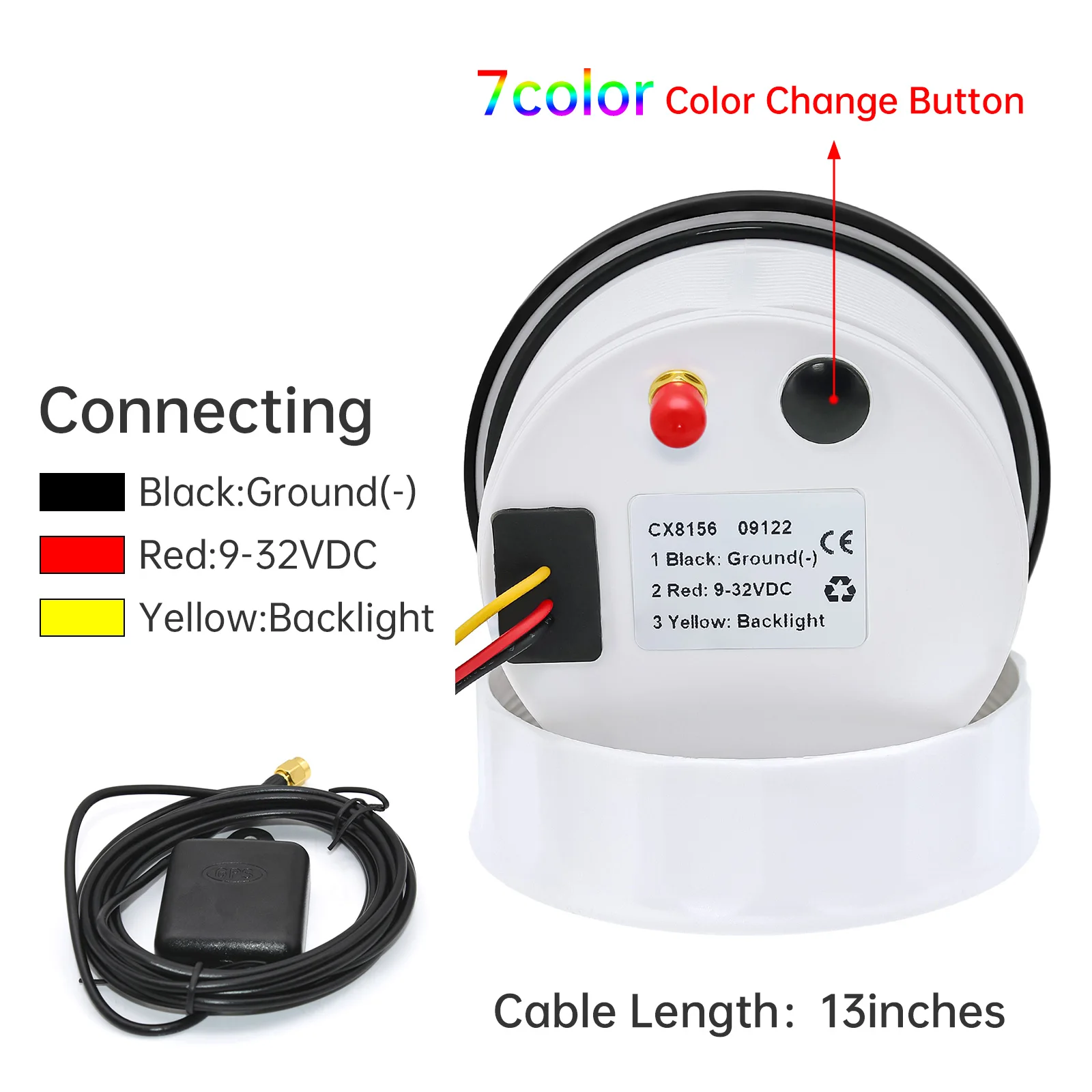 ZMFJH 7 Color Backlight 85MM GPS Speedometer Gauge+Antenna 300KMH,200MPH Speed Meter Odometer Mileage for Marine Boat Car 12V24V