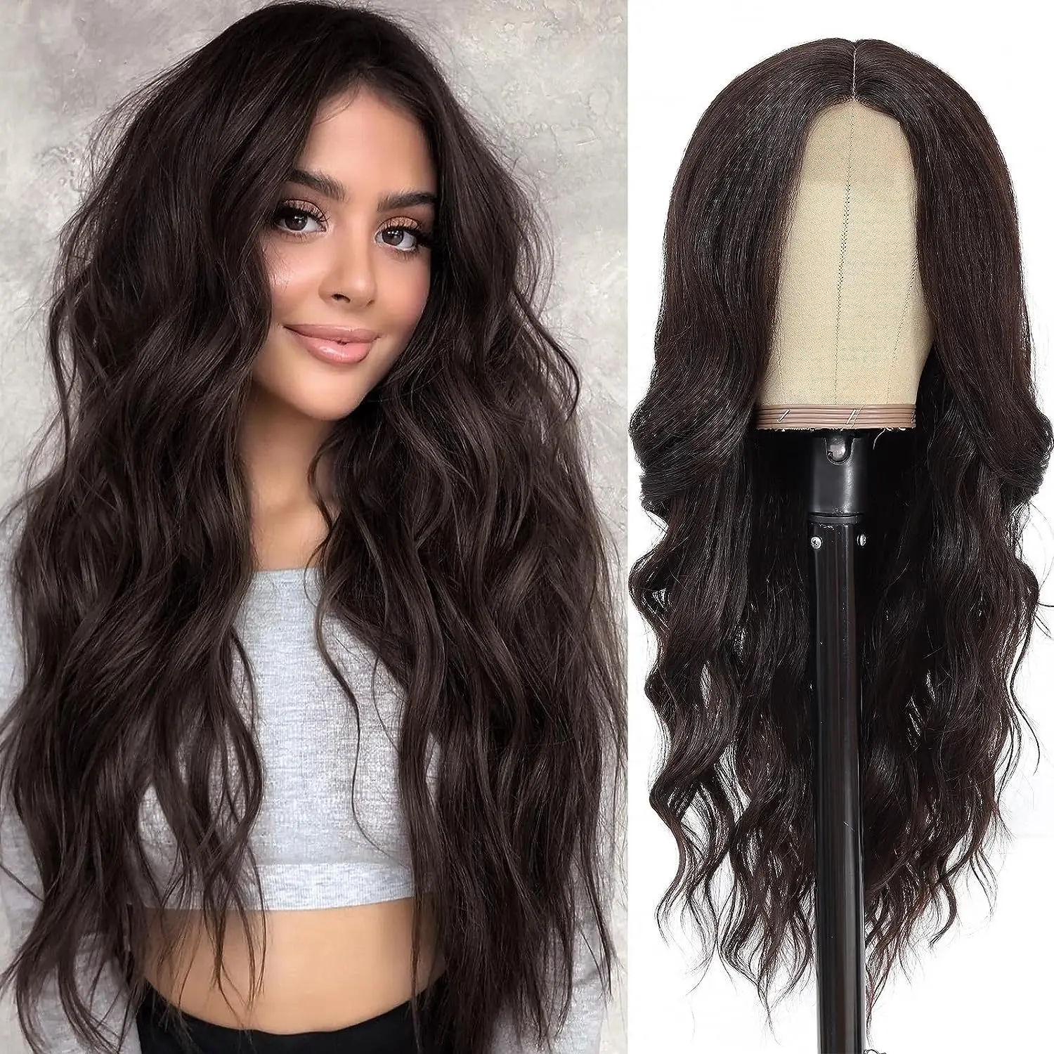 Fashion synthetic fiber big wave long curly hair wig female stroke chemical fiber high temperature silk wig full head set image 5